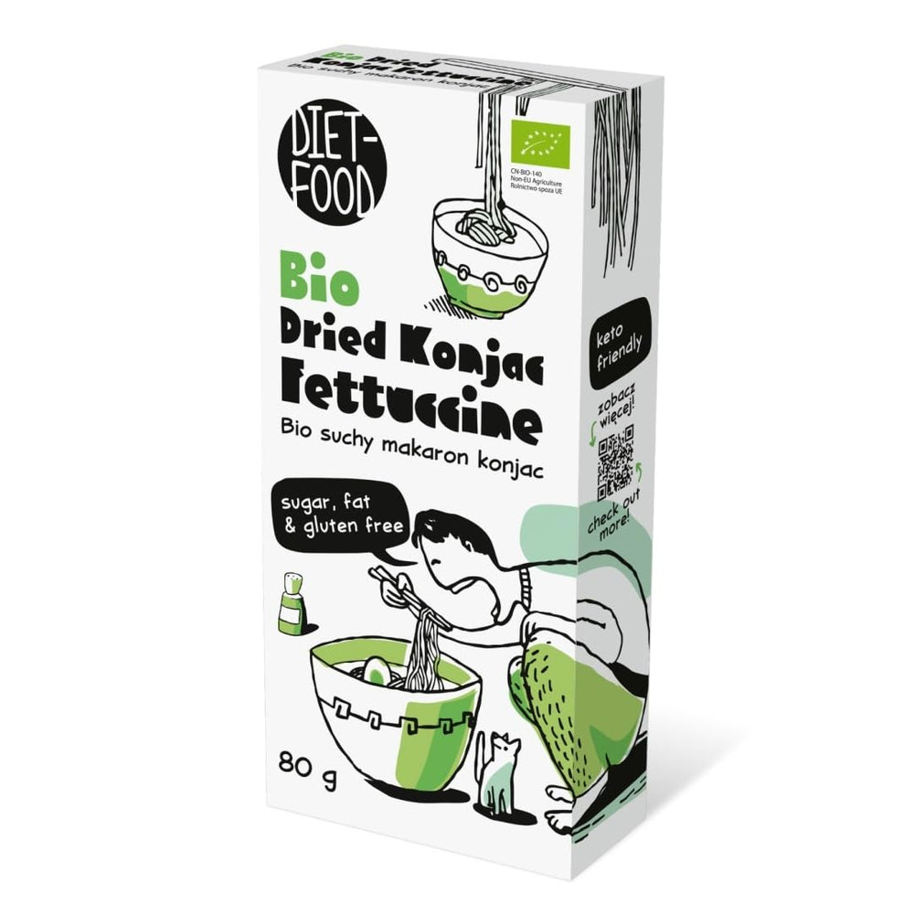 Fettuccine Konjac Shirataki Bio 80g - Faible en calories et en glucides, sans gluten, faible en glucides, adapté aux régimes céto, avec farine de tapioca