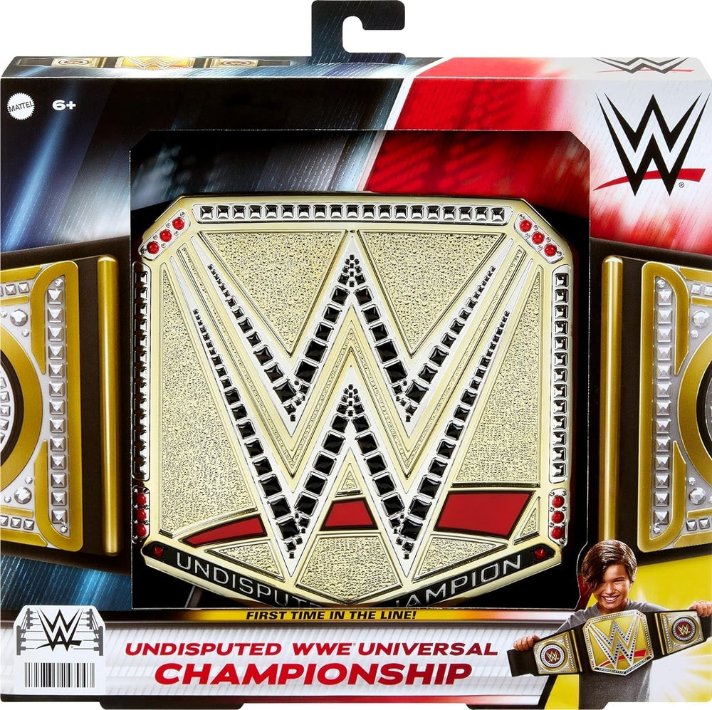 Mattel Ceinture de championnat WWE Mattel, jeu de rôle et costume de championnat universel incontesté de la WWE, env. Ceinture en simili cuir de 100 cm de long avec raccord unique, figurines HYJ35 Naty Shop