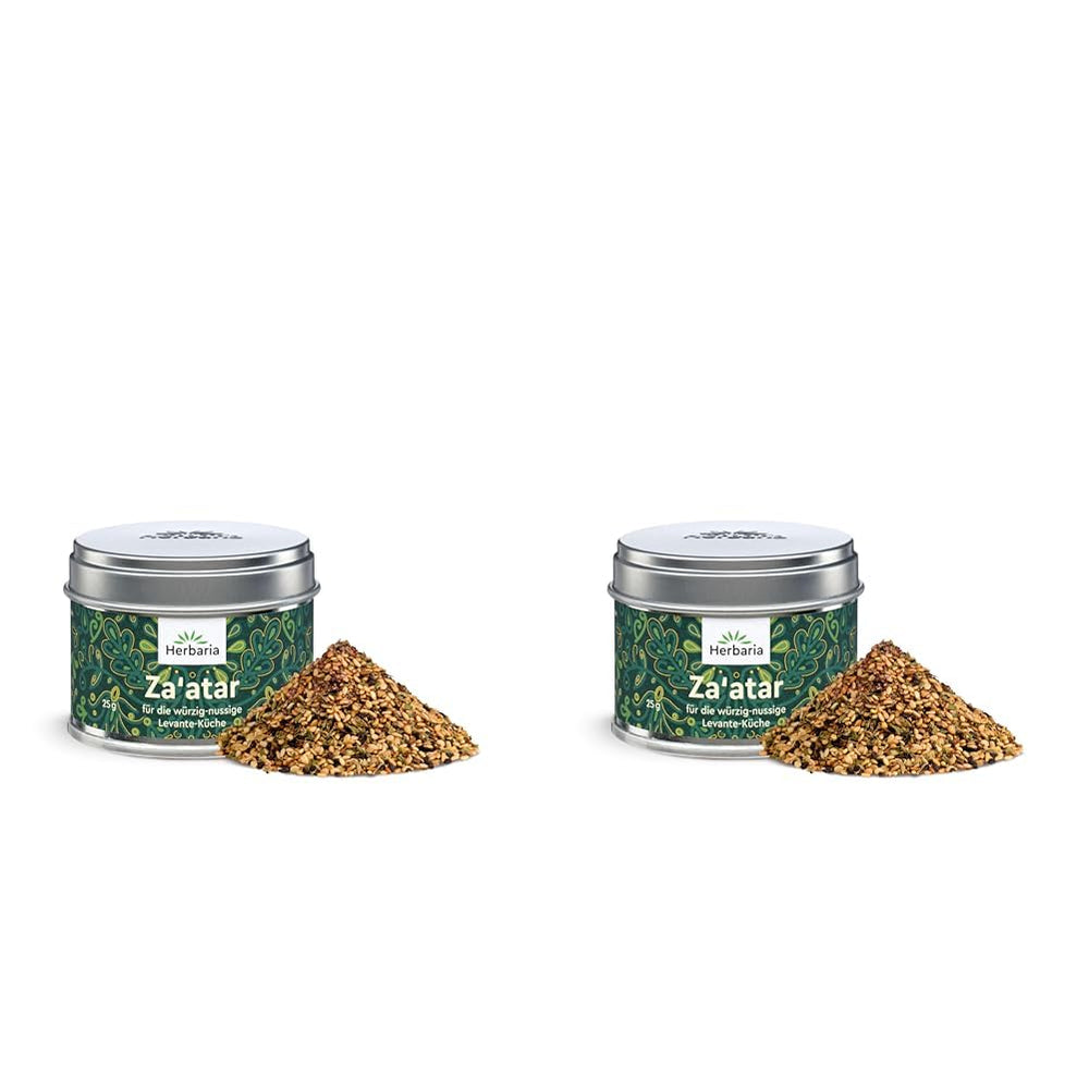 Herbaria Za'atar bio 25g S-Dose – Zaatar Gewürz, Zaatar Gewürz - oriental Organic-Gewürmischung für Gerichte der Levante Küche - with erlesenen Ingredient - in nachhaltiger Aromaschutz-Dose