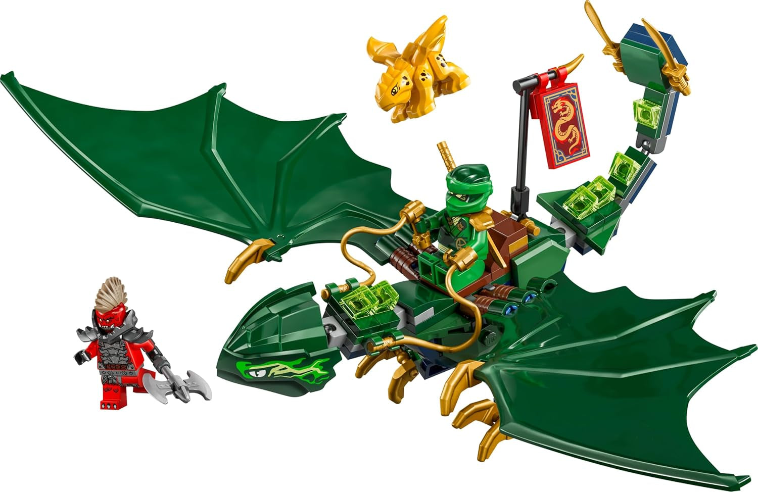 LEGO NINJAGO Lloyds grüner Walddrache - Spielzeug Drache mit 2 Minifiguren - Drachenfigur mit beweglichem Schwanz, Hals, Beine & Flügel - Geschenkidee für Jungen und Mädchen ab 6 Jahren 71829