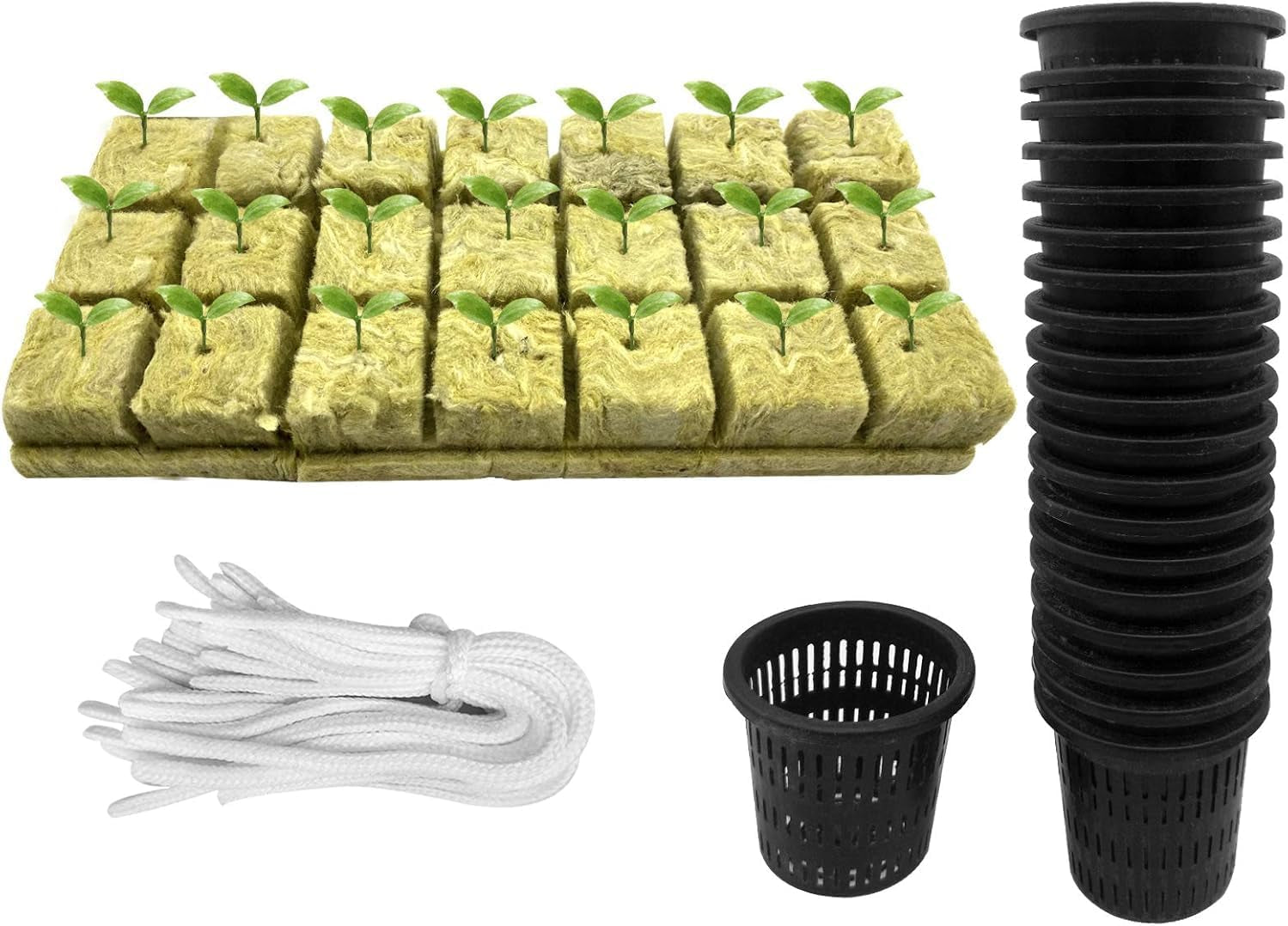 Kit de filet de culture hydrographique de 76 pièces - 20 pièces de 2 pouces (5 cm) - Filet supérieur avec filet de protection, 36 pièces de fil de pierre, 20 pièces d'articles de nettoyage de jardin en tissu pour la culture hydrographique