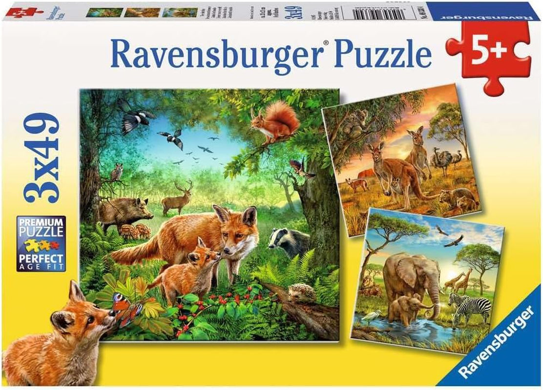 Ravensburger Puzzle pour enfants - 09330 Animaux de la Terre - Puzzle pour enfants à partir de 5 ans, avec 3X49 pièces Puzzle Naty Shop Fotografic