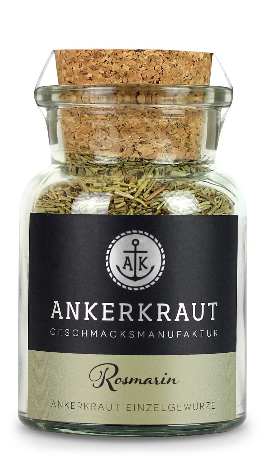 Ankerkaut Rosmarin Gewürz, gerebelt, getrocknet, perfekt für Kartoffeln, Essen mit Kartoffel würzen, Kartoffelspalten, Wedges, Gitterkartoffeln würzen, 40g im Korkenglas