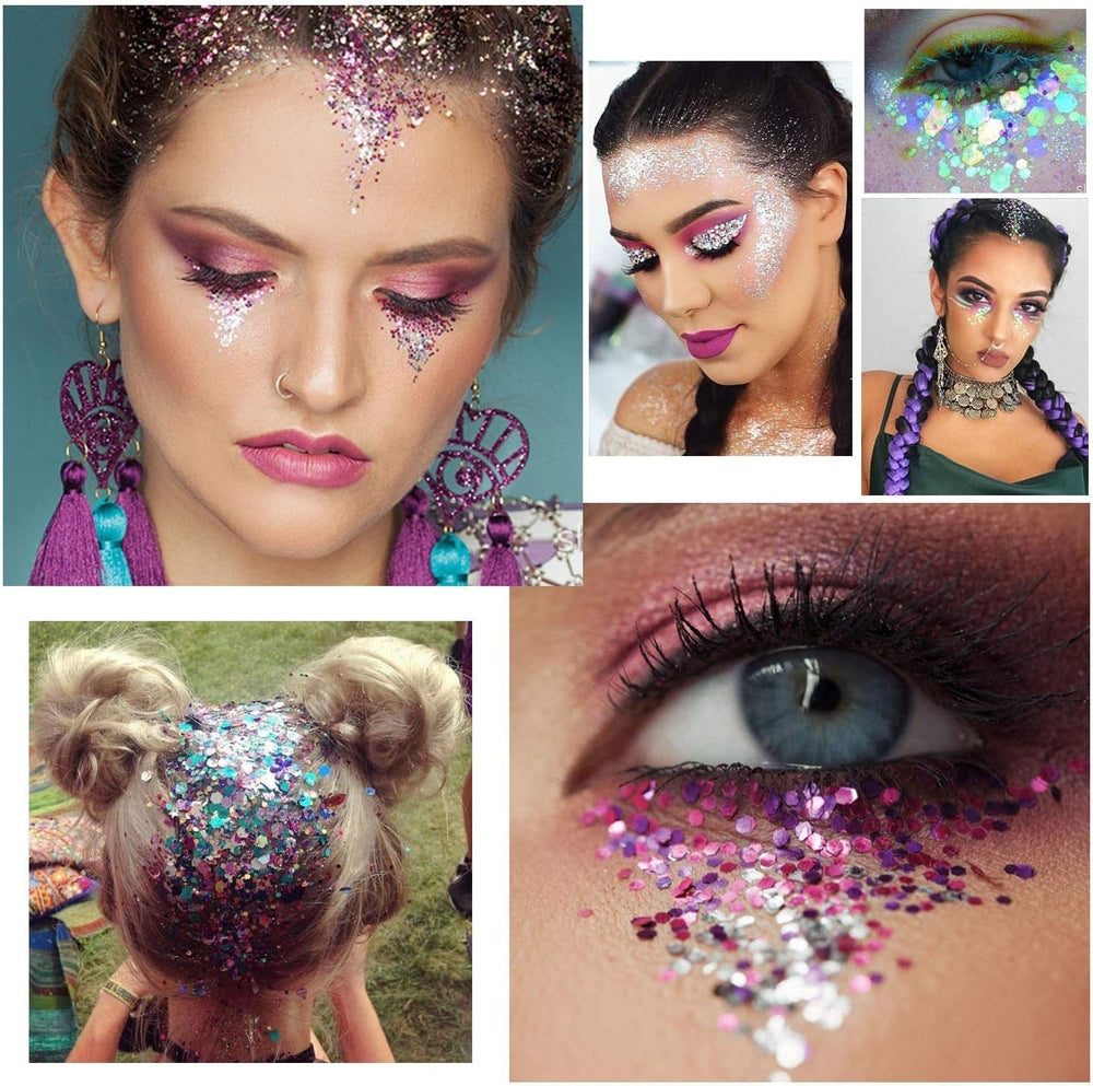 HOWAF 12 boîtes de pinceaux à paillettes pour le visage et le corps, maquillage à paillettes pour les yeux, les lèvres, les cheveux, décoration du corps, Halloween, Noël, festival, mascarade, accessoires de maquillage