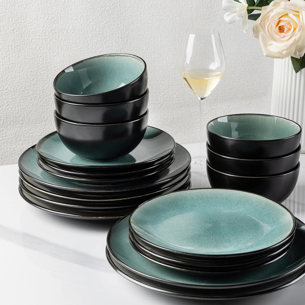 GBhome Service de table en porcelaine pour 4 personnes, 12 pièces, vernis réactif, fait à la main, passe au micro-ondes et au lave-vaisselle, ensemble de bols et d'assiettes, couleur essence GDW025WB-EU