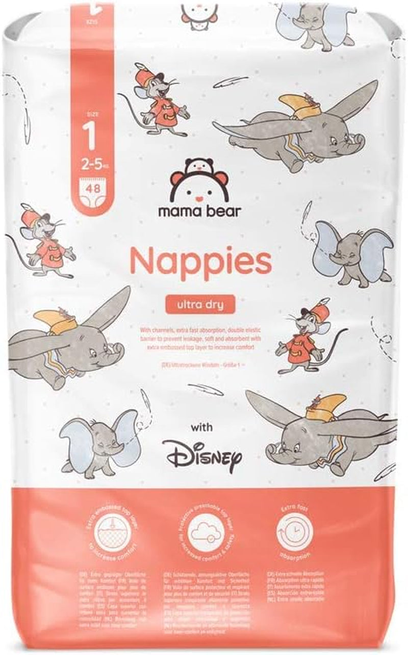 Marque Amazon : Mama Bear Disney Couches Ultra Dry, taille 3 (4-9 kg) – Boîte mensuelle, blanche, 172 unités (2 paquets de 86)