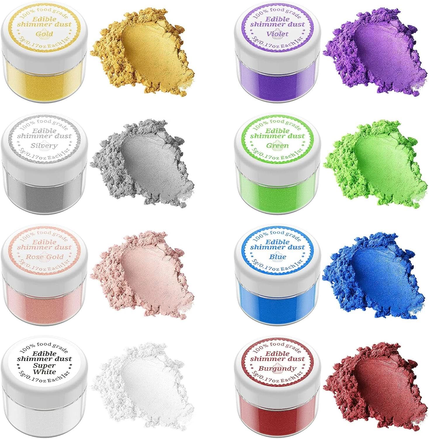 Paillettes comestibles, différentes nuances, 5 grammes Naty Shop Set 8 couleurs