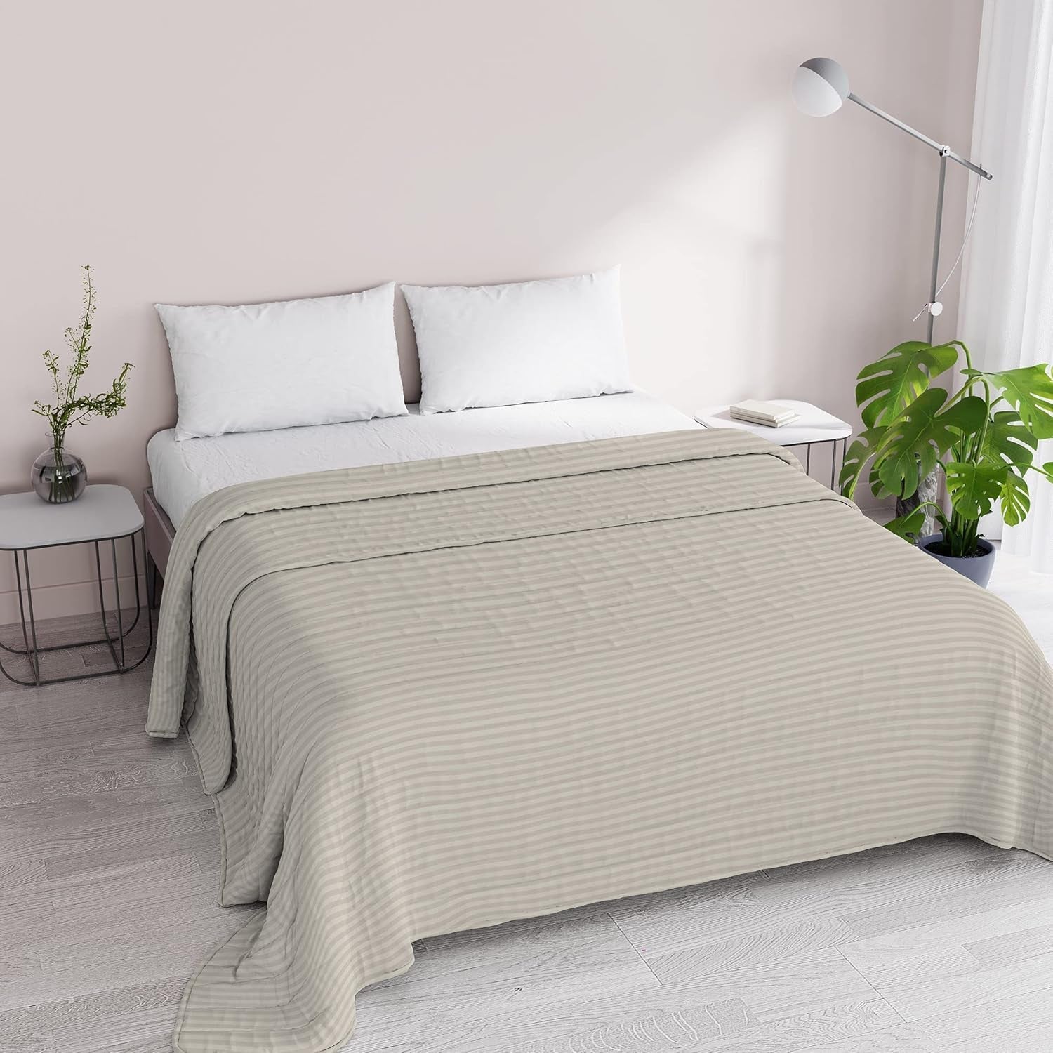 Couette été Satin Rayures, polyester, crème, 260X250 Cm Couettes et couettes Naty Shop Tourterelle 260X250 Cm