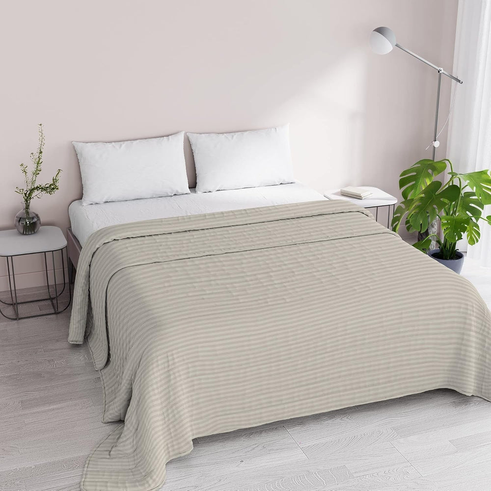 Couette été Satin Rayures, polyester, crème, 260X250 Cm Couettes et couettes Naty Shop Tourterelle 260X250 Cm
