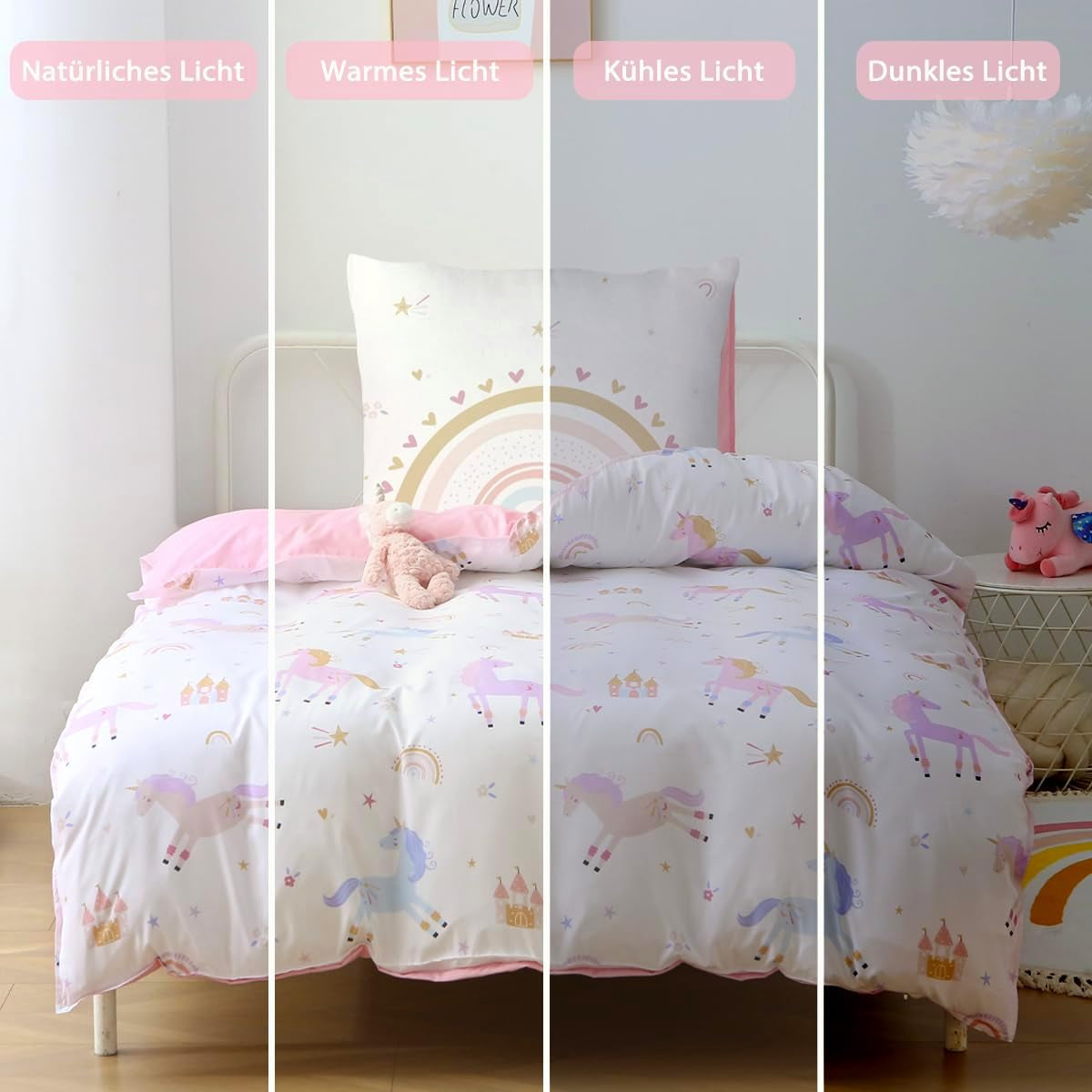 Fekohipy Bettwäsche 135X200 Mädchen Einhorn Kinderbettwäsche Rosa 3D-Druck Mikrofaser Regenbogen Kinder Bettbezug Mit Zwißwerfer Und 1 Kissenbezug 80X80Cm 2-Teilige Kinderbettwäsche-Set Naty Shop