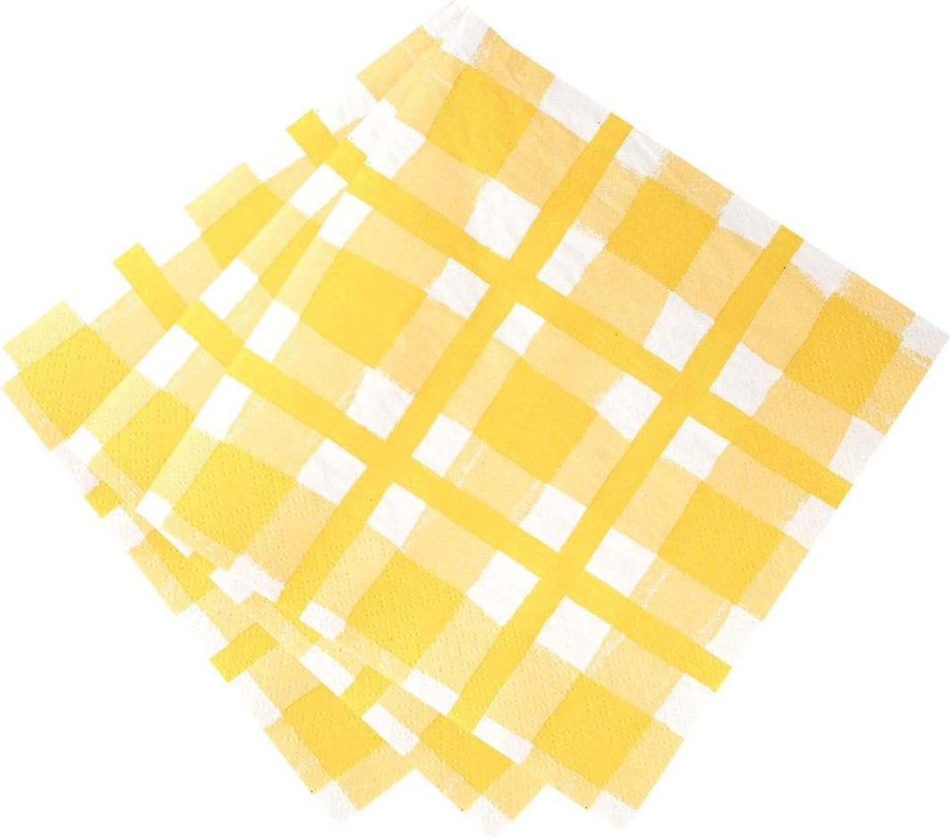 Talking Tables 20 X Serviettes jetables en papier recyclé à carreaux vichy jaunes pour pique-niques et dîners d'été en plein air, respectueuses de l'environnement pour les fêtes d'anniversaire, Pâques, mariages, barbecues, 3 épaisseurs 33 cm