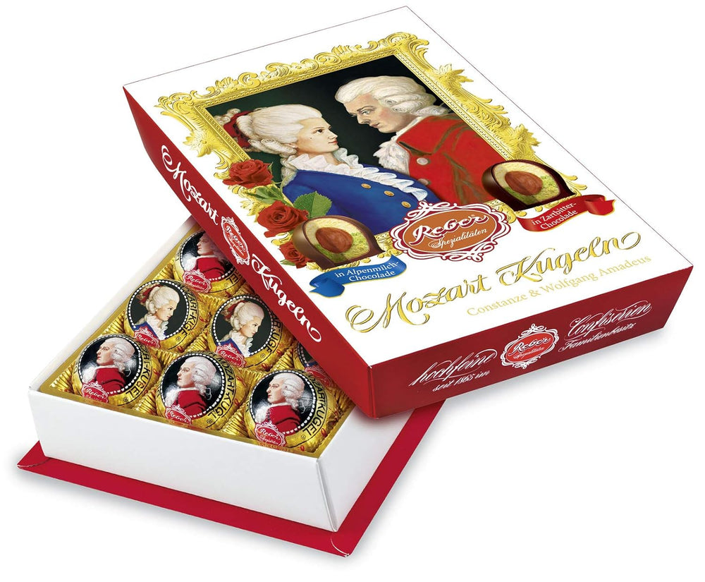 Boules Reber Mozart au chocolat noir, pack de 6 avec pâte d'amande et nougat, vegan - 1 x 120 g