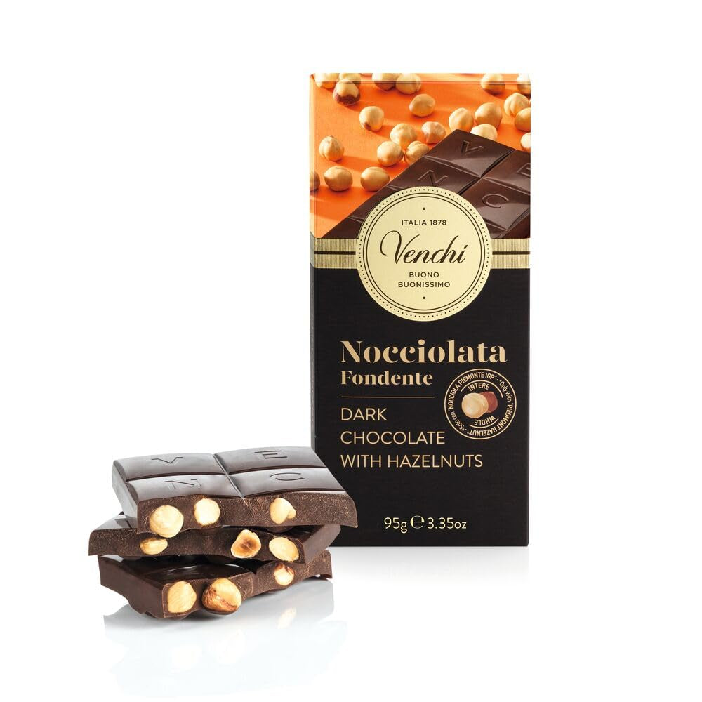 Venchi - Barre aux Noisettes Salées, Noisettes Salées, Amandes et Pistaches, 95g, aux "Noisettes du Piémont", Sans Gluten, Sans Colorants Artificiels et Sans Conservateurs