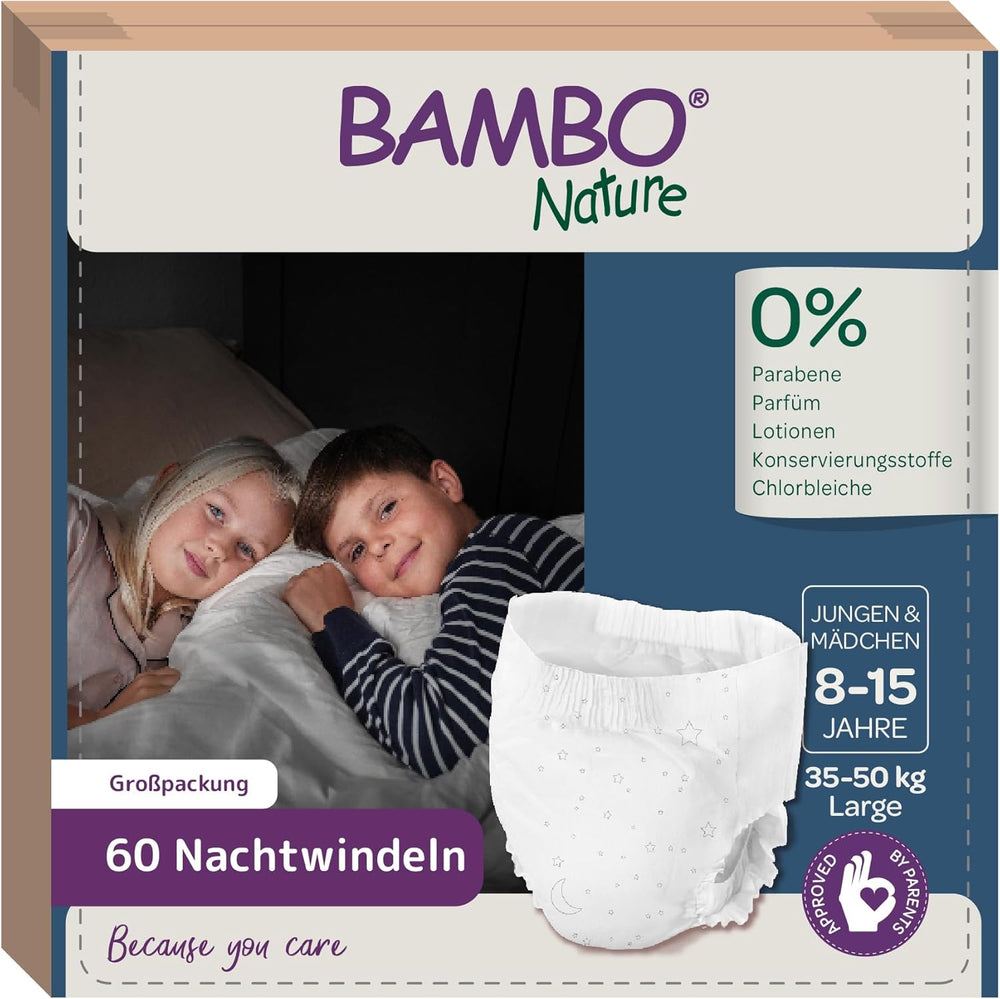 Couches rétractables Bambo Dreamy Nighttime, grandes (35-50 kg/77-110 lb), paquet de 10 | Couches pull-up pour enfants | Vêtements de nuit ultra absorbants pour l'énurésie nocturne