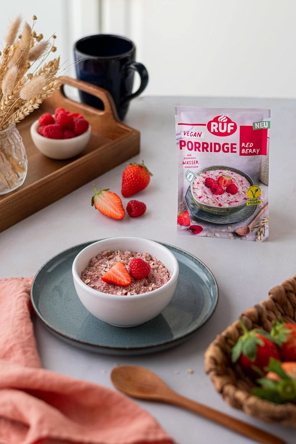 RUF Vegan Porridge Red Berry Oats, Porridge aux fraises et framboises, 60 grammes Céréales Naty Shop