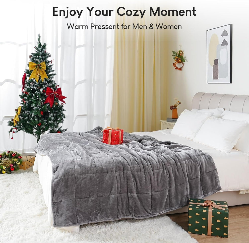 Couverture lestée Cottonblue 6,8 kg Couverture lestée Sherpa en flanelle à poils longs Queen Size pour adultes Couvertures lestées confortables pour calmer et détendre Couettes lourdes 152,4 x 203,2 Naty Shop Quilts & Quilts