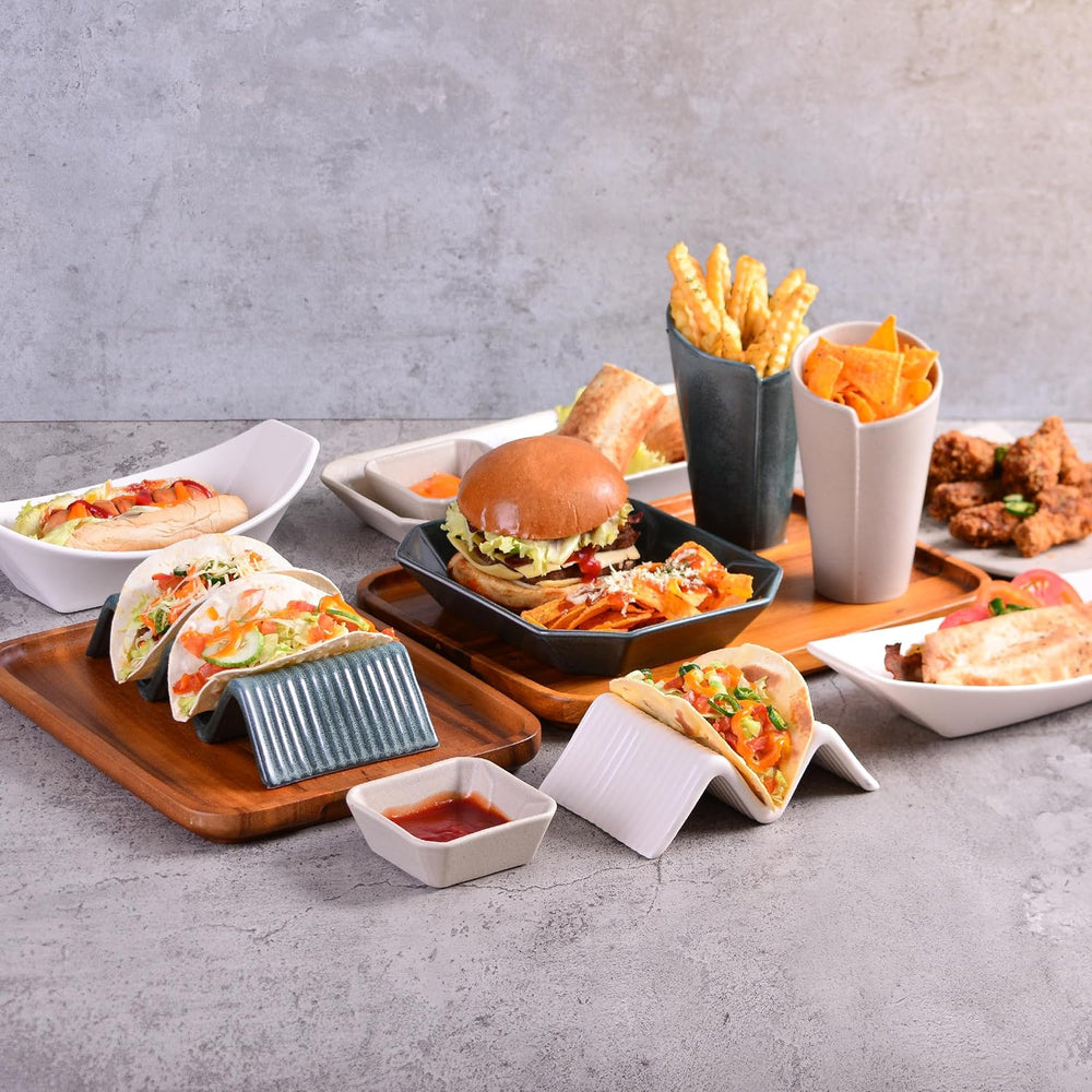 CreaTable, 33984, Série Street Food, Service de Vaisselle pour 2, Support Street Taco 2 en Grès, Passe au Lave-Vaisselle et au Micro-Ondes, Fabrication de Qualité