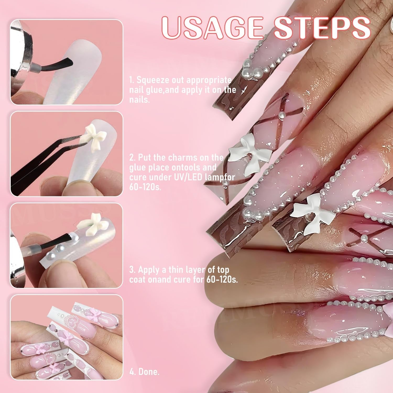 Décorations d'art d'ongle 3D, 1 boîte de breloques d'art d'ongle, breloques d'art d'ongle de coeur de fleur de style mixte, décorations d'art d'ongle en résine, pour décorations d'art d'ongle, accessoires de bricolage