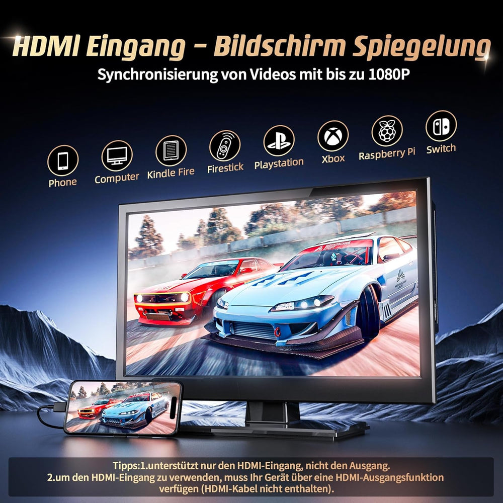 Mini televizor DESOBRY de 16 inci cu DVD player integrat, suport pentru mini televizor 1080p, antenă, HDMI, AV, intrare USB, televizor de 12V pentru camping/autorulote/caravane/autorulote