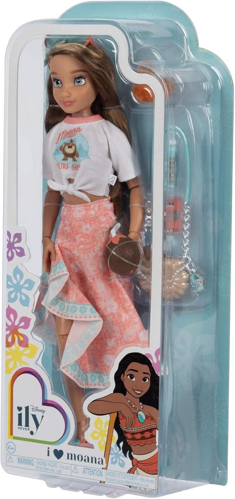 Poupée Vaiana avec accessoires, 29cm, 13 points d'articulation, sous licence officielle Jakks Pacific. Complet avec des accessoires combinables et une bague Mickey étincelante !