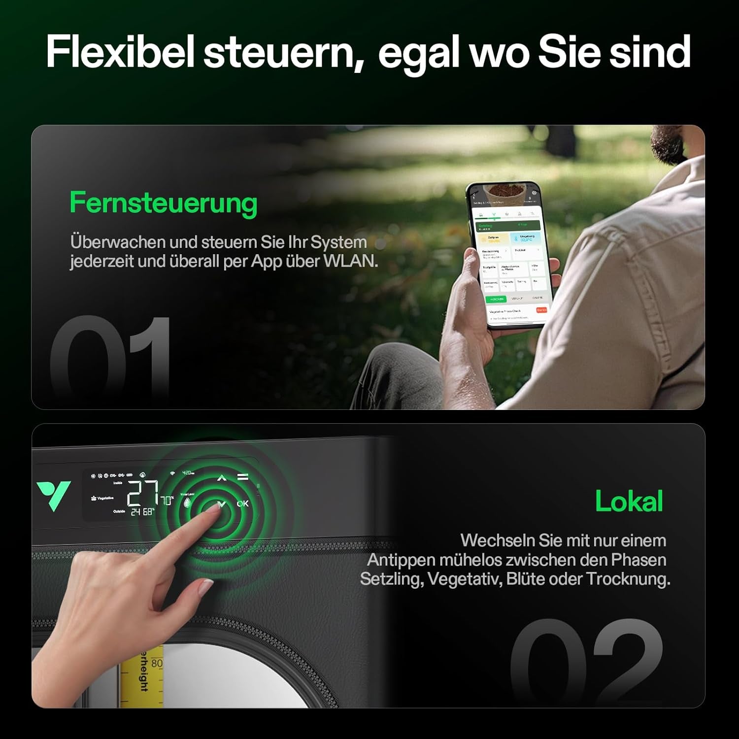 VGrow Boîte de culture intelligente tout-en-un, système professionnel avec lampe de culture Samsung LM301H EVO, système avancé de circulation et de ventilation, irrigation, apport de nutriments pour la culture hydroponique intérieure