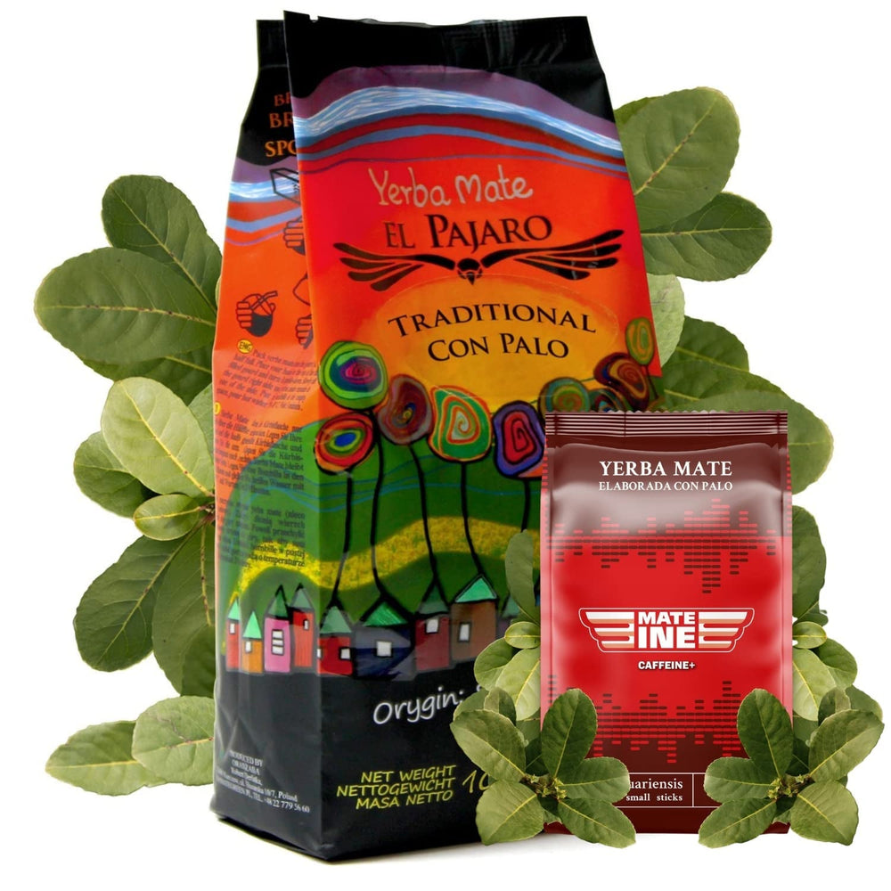Ceai Yerba Mate Tradicional 1 kg ● Ceai natural paraguayan Yebra Mate ● Ceai Mate afumat ● În plus, 50 g ceai Yerba Mate Mateine Caffeine ● Frunze și bețe de ceai Mate măcinate