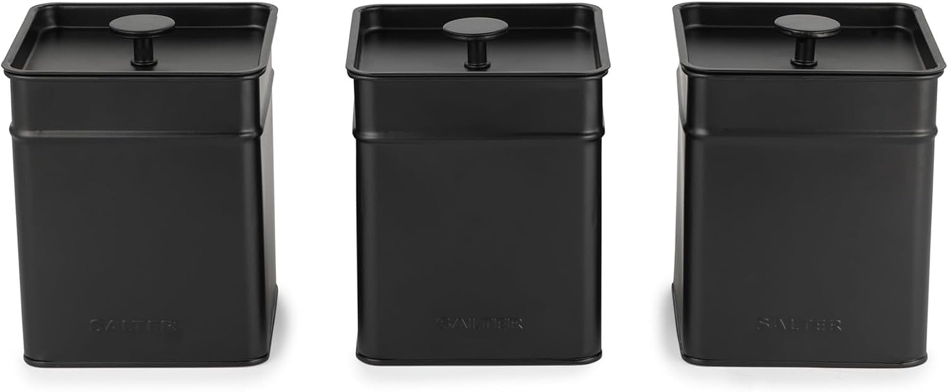 Salter BW12614EU7 Kuro Boîte de Rangement - 4 Récipients de Cuisine Pain/Thé/Café/Sucre Boîtes de Rangement Carrées Facile à Nettoyer Garder Les Aliments Frais Noir Naty Shop Boîtes de Rangement Alimentaire 3 Pièces Ensemble