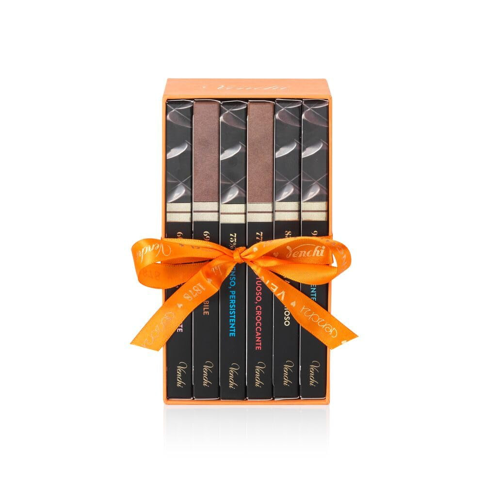 Venchi, Lot de 6 tablettes de chocolat noir extra assorties, 436 grammes Bonbons au chocolat Naty Shop