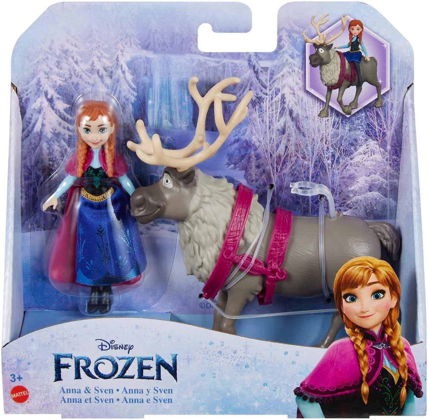 Mattel DISNEY Poupée et figurine animale La Reine des Glaces Anna et Sven, inspirées des personnages animés, membres mobiles, jupe et cape amovibles, pour enfants à partir de 3 ans, HLX03 Naty Shop Dolls