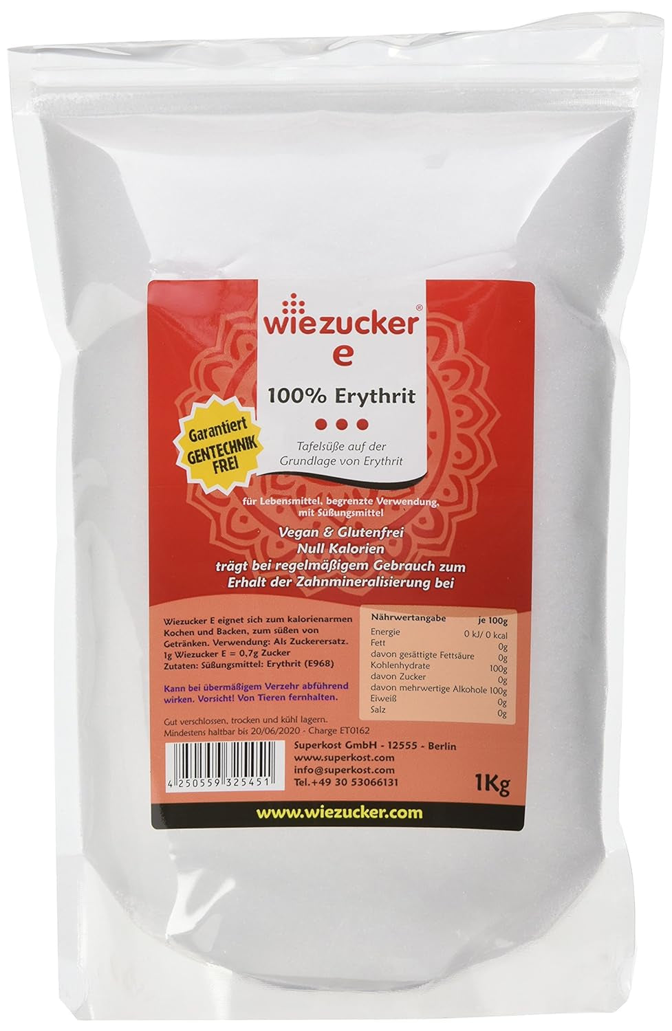 Érythritol, 1Er Pack (1 X 1 Kg) 1000 grammes d'édulcorants Naty Shop Single