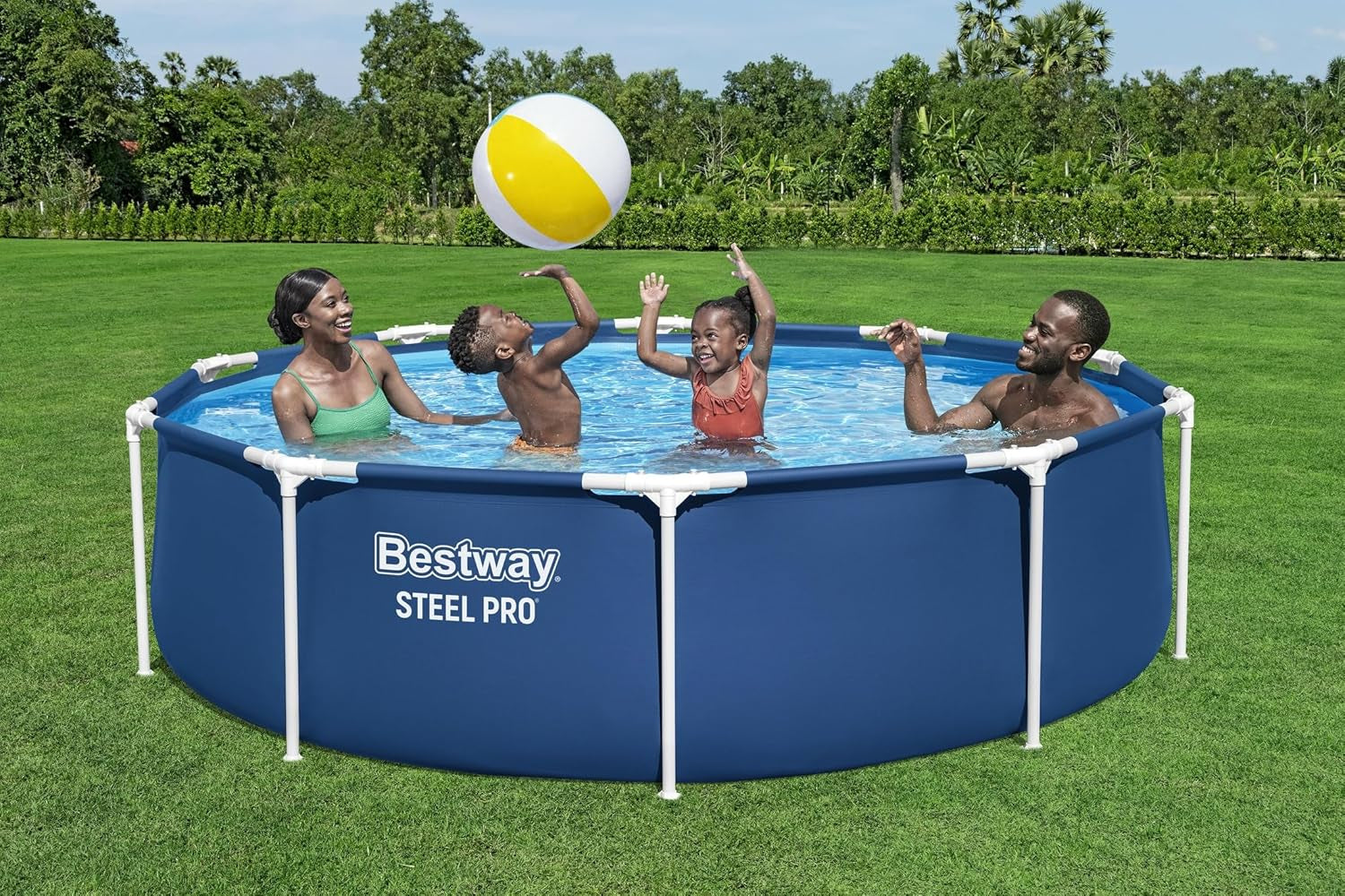 Set piscină Bestway Steel Pro Frame cu pompă de filtrare Ø 305 x 76 cm, albastru închis, rotundă