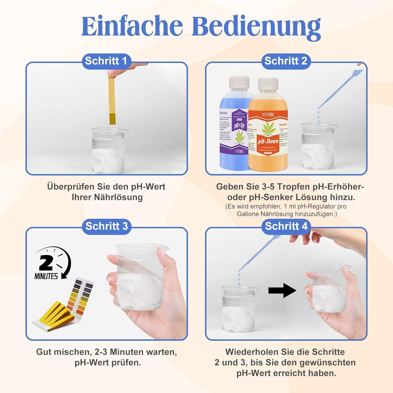 Régulateur de pH pour culture hydroponique, liquide pH Up et pH Down, fluide régulateur de pH pour abaisser ou augmenter la valeur du pH, tampon Premium 250 ml, adapté à tous les systèmes hydroponiques (sol et eau)