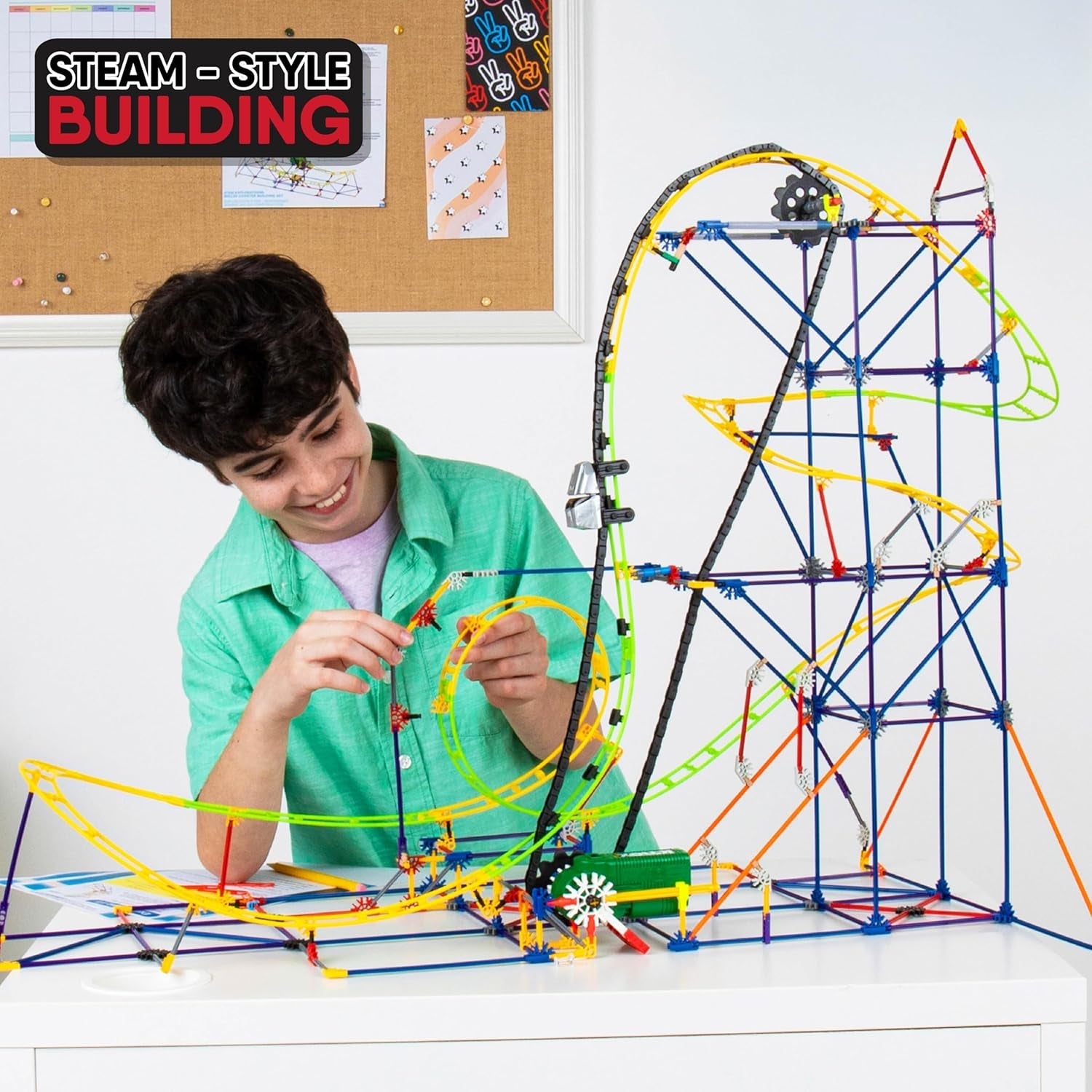 MINT-Forschung Achterbahn-Baukasten, K'NEX Bildung, Basic Fun, 77078, MINT-Lernset mit 546 Teilen, Lernspielzeug für Kinder, Konstruktionsspielzeug für Jungen und Mädchen Ab 8 Jahren