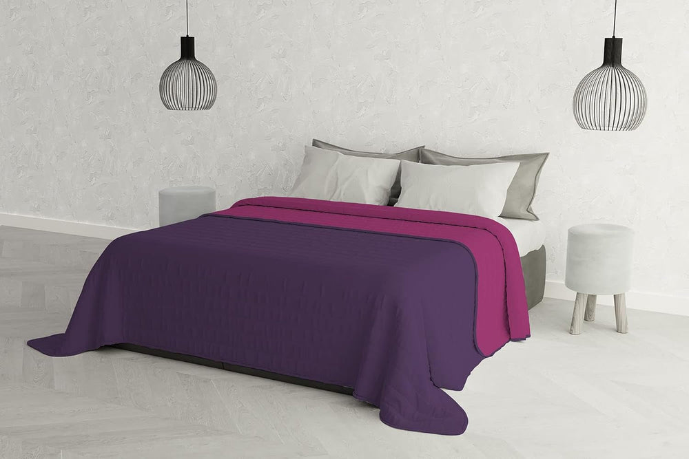 Linge de lit italien Estivo lit double, microfibre, châtaigne/gris, 260 X 270 Cm Couettes et couettes Naty Shop Viola/Fuchsia