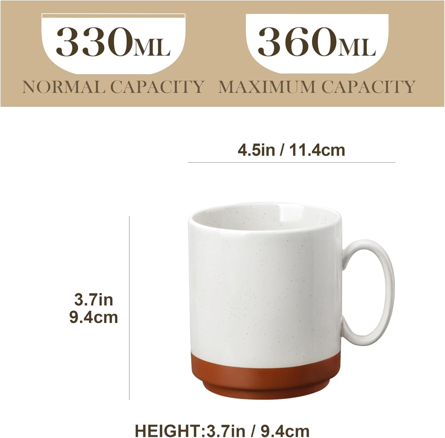 Ensemble de tasses à café MALACASA, ensemble de tasses en grès de 350 ml pour 4 personnes, tasses à café modernes pour thé, jus, latte, cappuccino, chocolat chaud. Va au lave-vaisselle et au micro-ondes, série TARA, blanc kaki