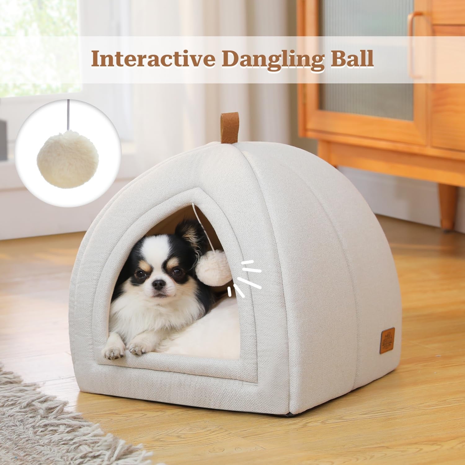 PAWZ Road Katzenhöhle mit waschbaren Kissen, Hundebett kleine Hunde, Kleintierhaus, Katzenschlafplatz-Bettchen, Katzenhaus Indoor, Beige, 40x40x40cm