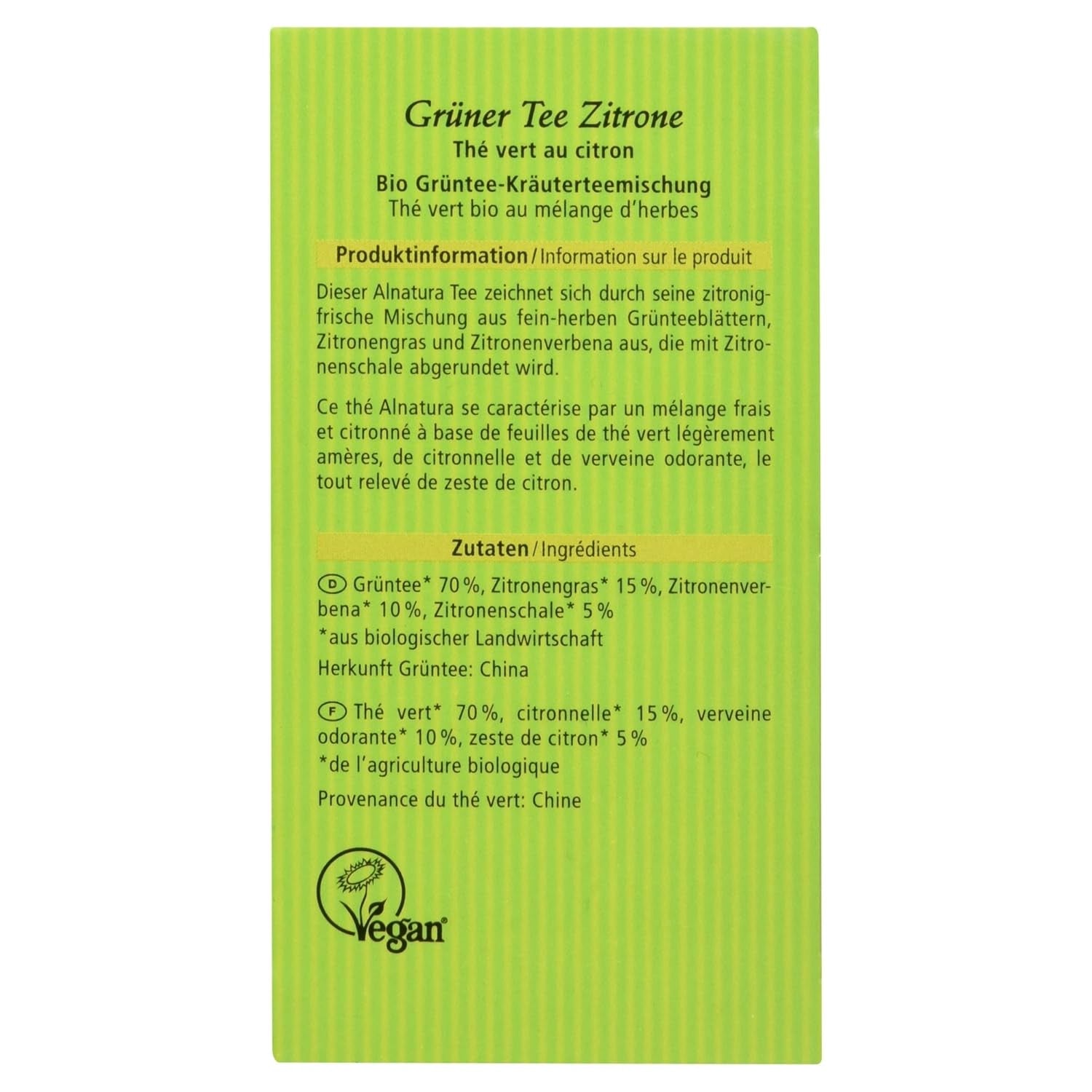 Thé vert bio au citron, 20 sachets, 40 g