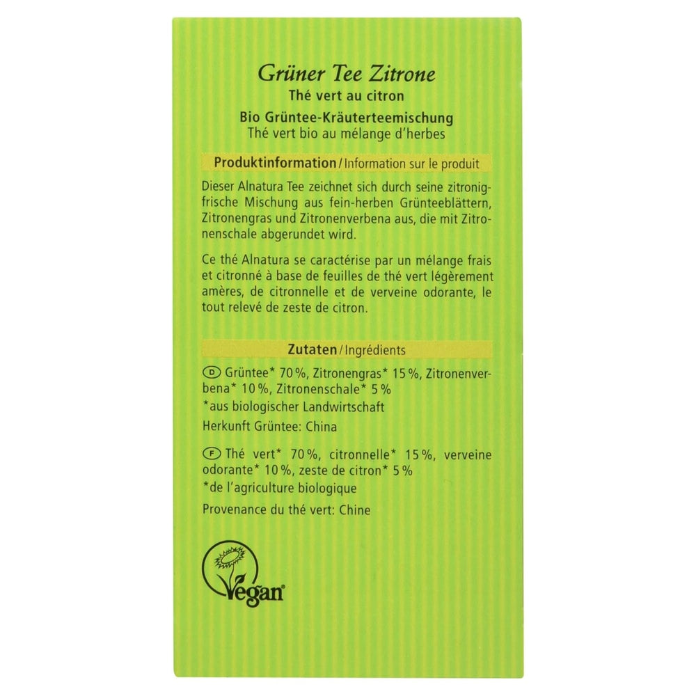 Thé vert bio au citron, 20 sachets, 40 g