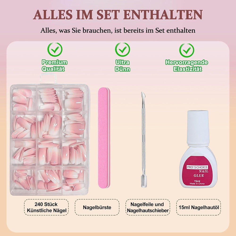 Ensemble de faux ongles Ballerine – 240 pièces de faux ongles rose lilas délicats, colle complète sur faux ongles, ensemble de faux ongles pour manucure et nail art pour femmes et filles (rose lavande)