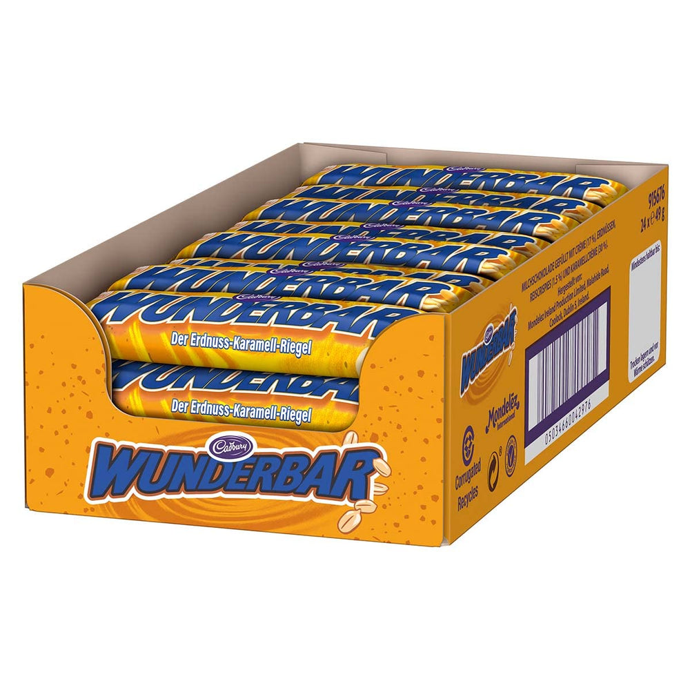 WUNDERBAR Peanuts – Barres de cacahuètes au caramel emballées individuellement avec des morceaux de cacahuètes croquants – 24 x 49g