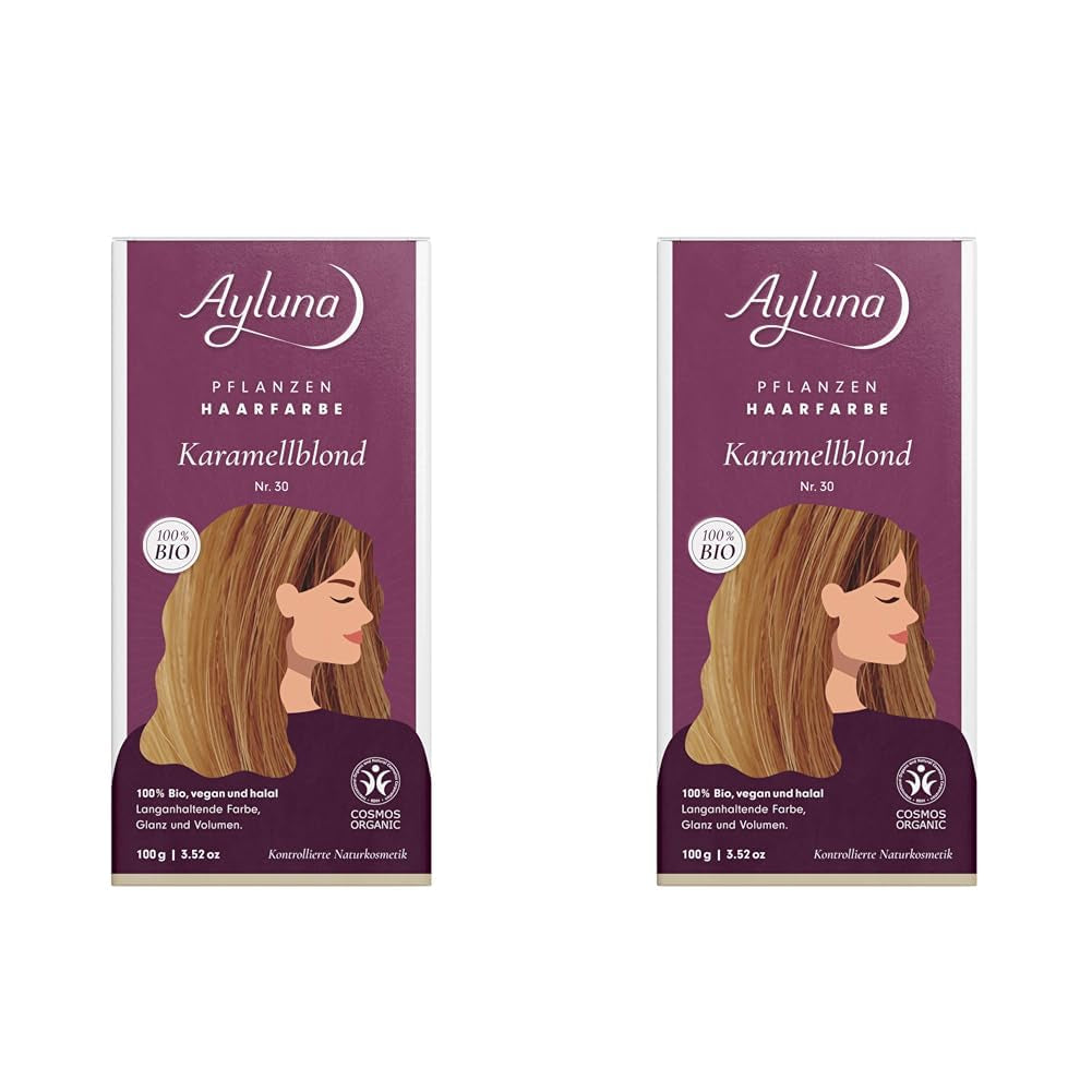 Vopsea de păr vegetală 60 chilli red, vopsea de păr vegană cu henna, madder indian, schinduf și mușețel, pentru culoare de lungă durată, strălucire și volum, fără amoniac, 100% acoperire pentru părul gri, 100g Vopsea pentru par Naty Shop Caramel blond 30 100 G (pachet de 2)