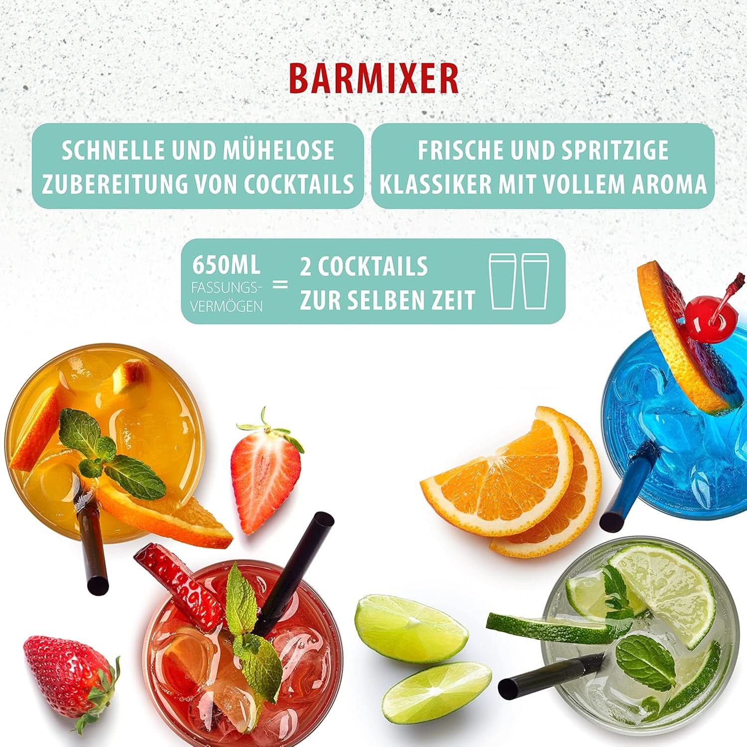 Clatronic® Barmixer U. Milchaufschäumer | Machine à smoothies | 650Ml Bouteilles d'Edelstahlbehälter | Praktischer Becherhalter | Mélangeur | 2 Geschwindigkeitsstufen | Moteur Kraftvoller 65 watts | Chromdesgin | BM 3472 Cuisine Naty Shop