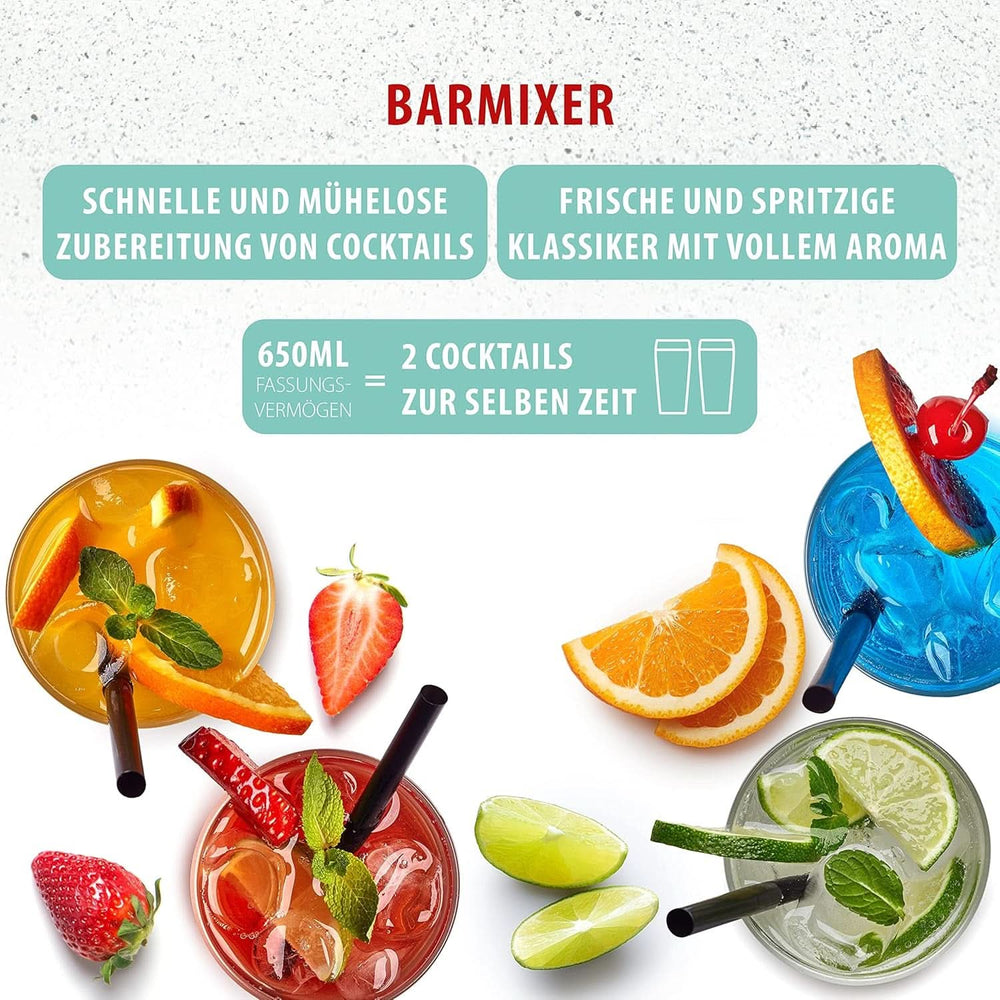 Clatronic® Barmixer U. Milchaufschäumer | Machine à smoothies | 650Ml Bouteilles d'Edelstahlbehälter | Praktischer Becherhalter | Mélangeur | 2 Geschwindigkeitsstufen | Moteur Kraftvoller 65 watts | Chromdesgin | BM 3472 Cuisine Naty Shop