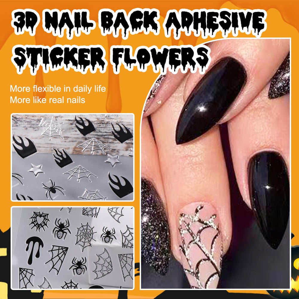 Autocollants d'ongles 3D Halloween, autocollants d'ongles stéréoscopiques 5D, décorations d'ongles, accessoires de conception d'ongles 5 pièces