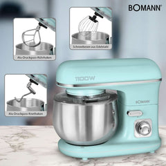 Bomann® Retro Küchenmaschine Zum Backen | Machine à tricoter 5L | Moteur Starker 1 100 W | Teigmaschine Inkl. Haken & Schneebesen | Retro Teigknetmaschine Spritzschutz Mit Nachfüllöffnung – KM 6030 CB Mint-Grün Mère et Enfant Naty Shop