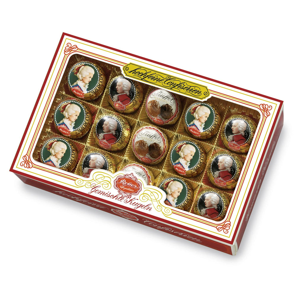 Boules Reber Mozart au chocolat noir, pack de 6 avec pâte d'amande et nougat, vegan - 1 x 120 g