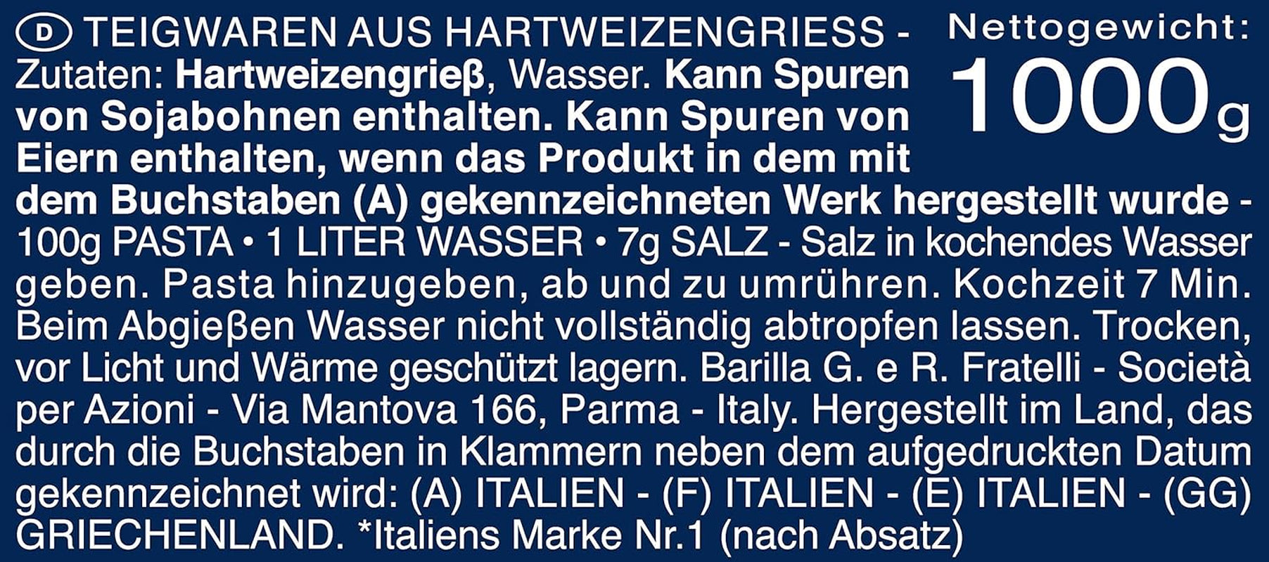 Pâtes de blé dur Barilla Maccheroni n. 44 – Paquet de 1 (1x1kg)