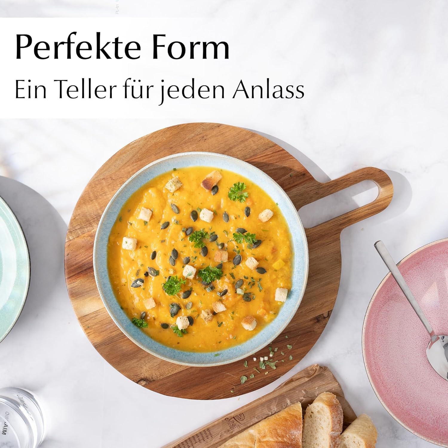 MIAMIO - Assiettes plates, lot de 6 (850 ml) / Assiettes à pâtes grandes et profondes, ensemble d'assiettes pour 6, saladier en céramique / lavable au lave-vaisselle et au micro-ondes - Collection Las Palmitas