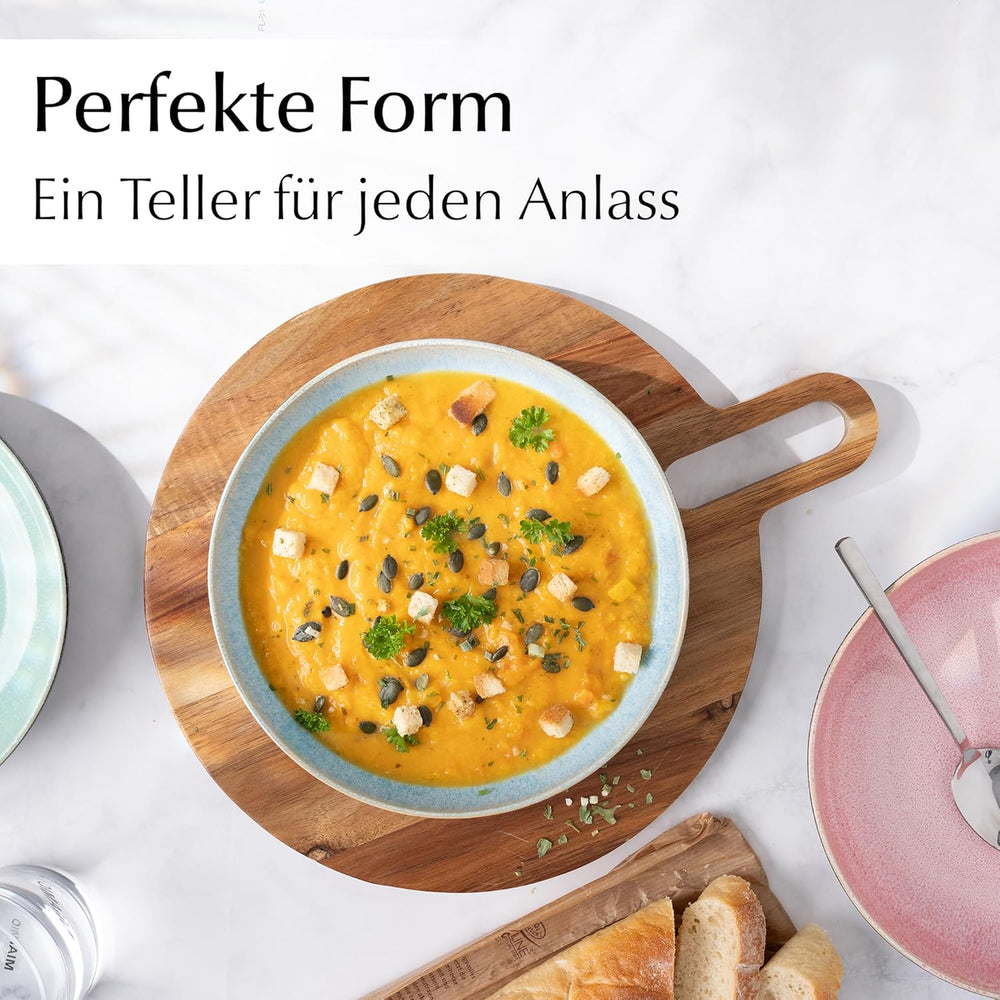 MIAMIO - Assiettes plates, lot de 6 (850 ml) / Assiettes à pâtes grandes et profondes, ensemble d'assiettes pour 6, saladier en céramique / lavable au lave-vaisselle et au micro-ondes - Collection Las Palmitas