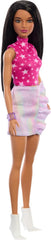 Poupée Barbie Fashionistas no. 215 avec cheveux noirs raides, haut à motif étoile rose et jupe irisée, poupée mannequin de collection du 65e anniversaire, HRH13 Naty Shop Dolls Default Title